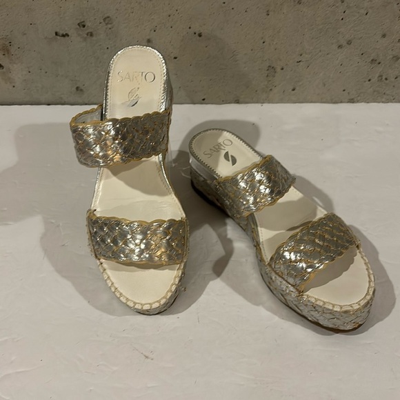 Franco Sarto Shoes - Franco Sarto Silver Leather Basket Weave Opal Platform Sandal - Size 7